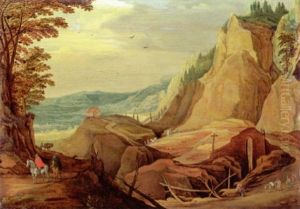 Gebirgslandschaft Mit Seitlich Aufsteigenden Felsen by Joos de Momper the Younger