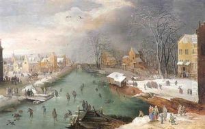 Paysage De Riviere Gelee Avec Des Patineurs by Joos de Momper the Younger