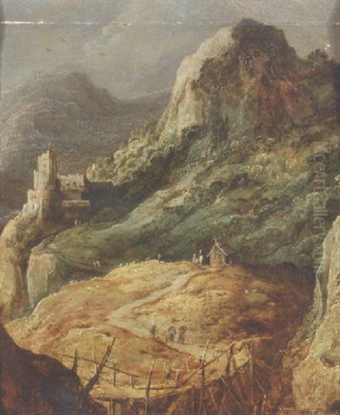 A Mountainous Landscape With Travellers By A Hut And A Shepherd In A Pasture - view 1