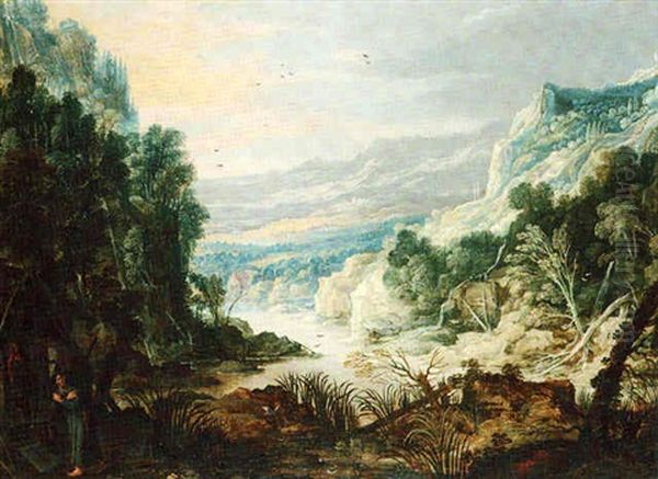 An Extensive River Landscape With A Hermit By A Shrine In The Foreground - view 1