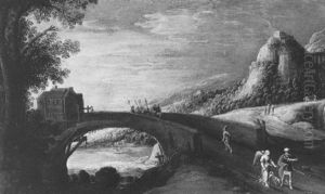 Flusslandschaft Mit Einer Brucke Sowie Tobias Und Der Engel by Joos de Momper the Younger