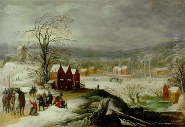 A Winter Landscape With Soldiers At A Village - view 1