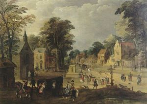 Scene De Village Avec Des Cavaliers by Joos de Momper the Younger