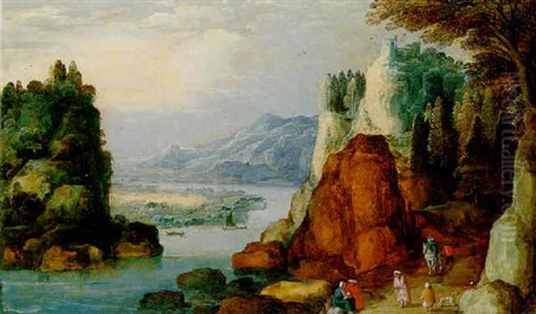 An Alpine Landscape With Travellers And Gypsies On A Path - view 1