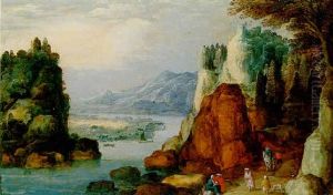 An Alpine Landscape With Travellers And Gypsies On A Path