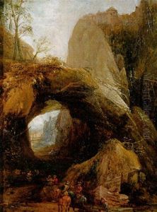 Travellers On A Road By A Tunnel In The Mountains by Joos de Momper the Younger