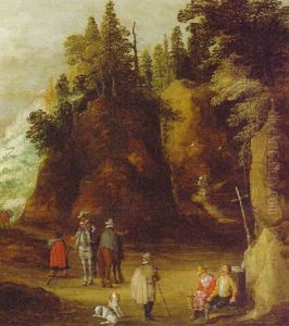Travellers Halting By A Wayside Shrine