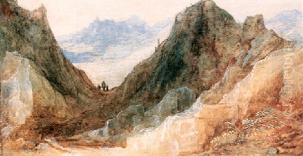 Gebirgslandschaft Mit Reisenden - view 1