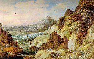Mountainous Landscape With Travellers And A Village