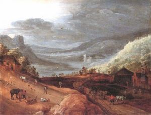 Extensive Rural Landscape With A Farmer Brideling Horses In A Field