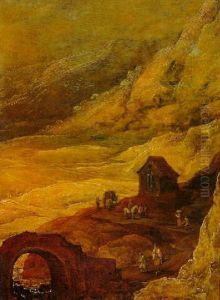 Travellers On A Track By A Bridge In A Mountainous Landscape - A Fragment Travellers On A Track By A Bridge In A Mountainous Landscape - A Fragment