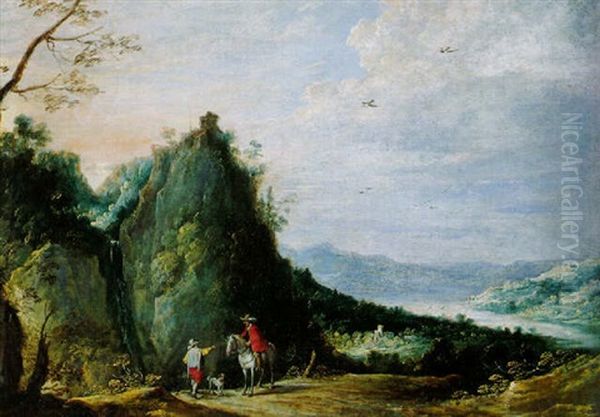 A Traveller Conversing With A Shepherd On A Mountain Path, A River Valley Beyond - view 1