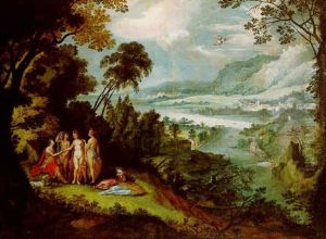An Extensive Landscape With The Judgement Of Paris, Mercury In The Sky Beyond by Joos de Momper the Younger