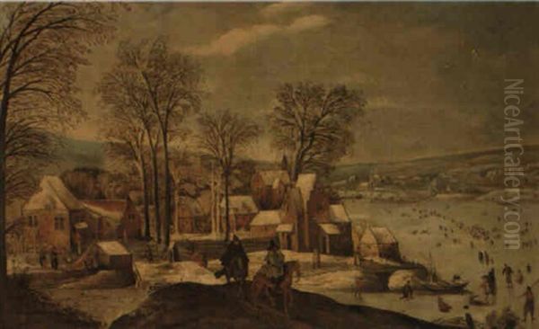 Winter Landscape With Figures Skating - view 1