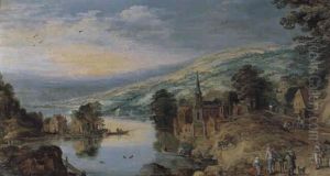 Paysage Fluvial Et Montagneux, Village Et Paysans