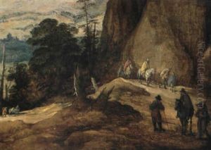 Gebirgslandschaft Mit Reitern Und Wanderern by Joos de Momper the Younger