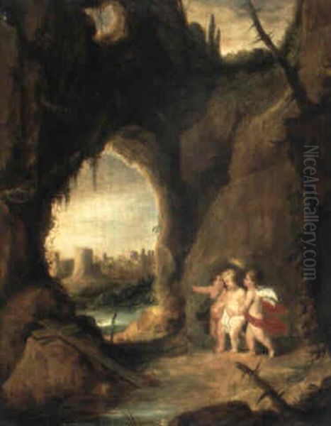Jesus Als Kind Mit Zwei Engeln In Einer Grotte - view 1