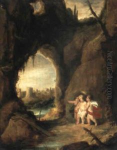 Jesus Als Kind Mit Zwei Engeln In Einer Grotte