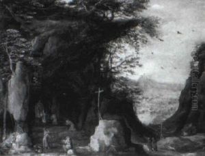 Priest Celebrating Mass In A Grotto With Monks Praying Nearby