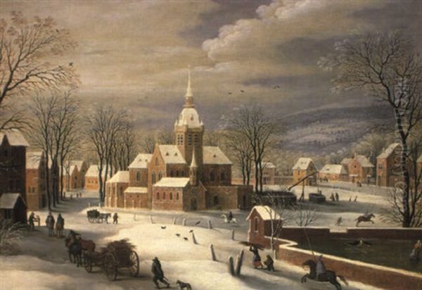 Dorf Mit Kirchplatz Im Winter - view 1