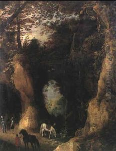 Cavaliers Faisant Boire Leurs Chevaux Dans Un Paysage De Rochers by Joos de Momper the Younger