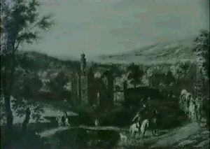 A Mountainous Landscape With Travellers On The Edge Of A Town by Joos de Momper the Younger