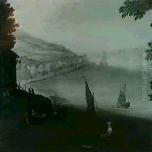 A River Landscape With Fishingboats Near A Village. by Joos de Momper the Younger