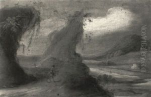 A Mountainous River Landscape With A Traveller On A Path by Joos de Momper the Younger