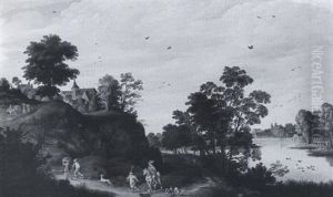 A River Landscape With Travellers On A Road by Joos de Momper the Younger