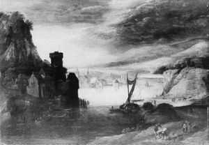 A River Landscape With A Castle And Mountains by Joos de Momper the Younger