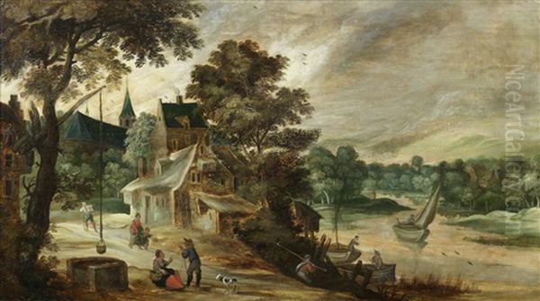 Figures In A River Landscape Before A Village - view 1