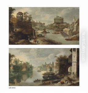 A View Of The Castel Sant'angelo, Rome From The Tiber And An Italianate River Landscape With A Tower And The Ruins Of A Bridge (2 Works) by Philips de Momper the Younger