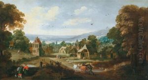Blick In Ein Flandrisches Dorf Mit Vielen Figuren