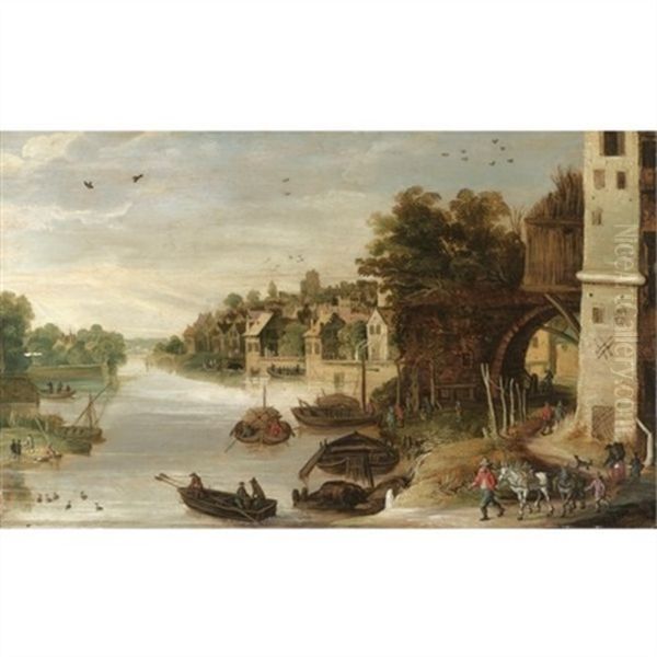 A Village Scene By A River, Said To Be A View Of Treviso - view 1