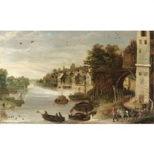 A Village Scene By A River, Said To Be A View Of Treviso by Philips de Momper the Younger