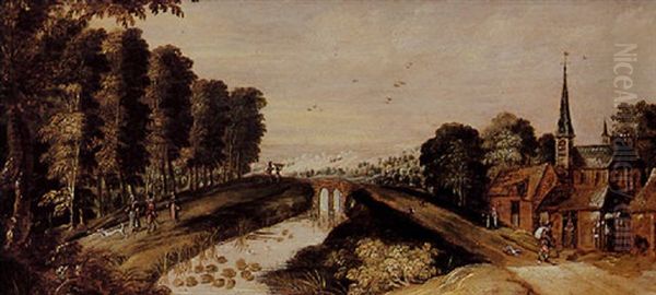 Scene De Vendange Paysage Au Pont - view 1