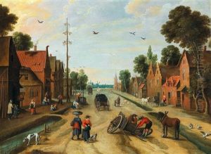 A Village Road With An Overturned Horse-drawn Cart (frans De Momper And Circle Of Sebastiaan Vrancx) by Frans de Momper