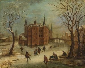Iced River Landscape With Water Castle by Frans de Momper