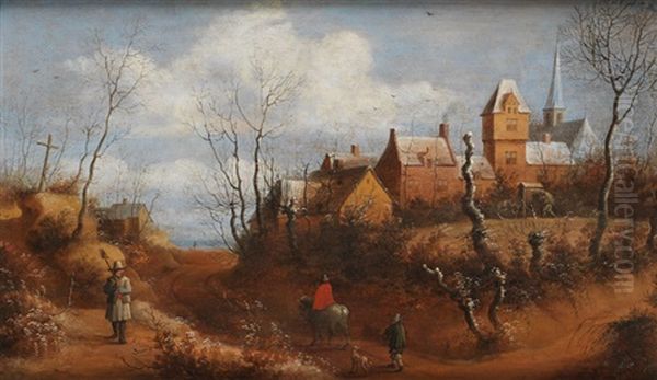 Paisaje Invernal Con Aldea Y Figuras - view 1
