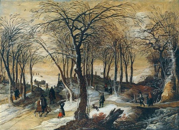 Bewaldete Winterlandschaft Mit Jagern - view 1