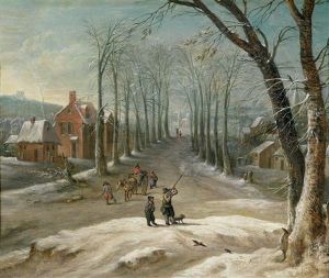 Winterlandschaft Mit Mannern Bei Der Vogeljagd Und Marktkaufern by Frans de Momper