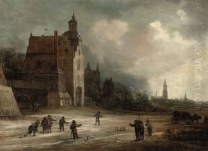 Soldiers Playing Skittles On A Road By A Manor House, A View Of Breda Beyond
