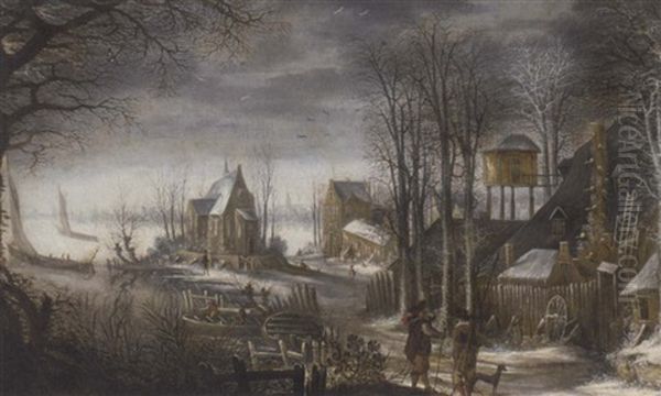 A Winter Landscape With A Village On A Lake - view 1
