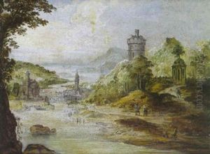 Paysage Fluvial Avec Promeneur