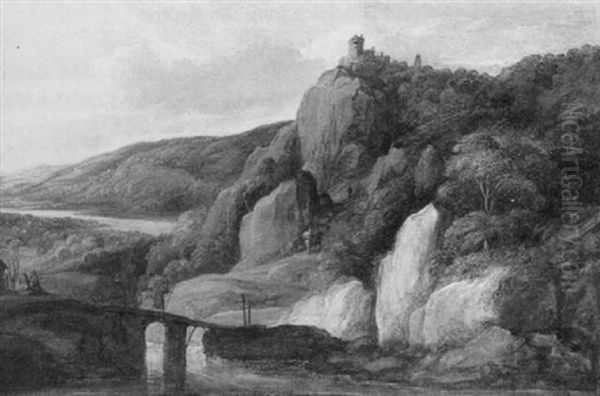Pilgrims In A Mountainous River Landscape - A Fragment - view 1