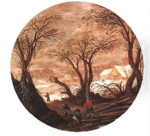 A Winter Landscape With Woodcutters Chopping Firewood by Frans de Momper