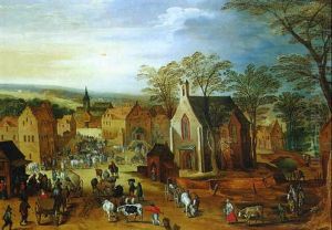 Rue D'un Village Flamand Anime De Paysans by Frans de Momper