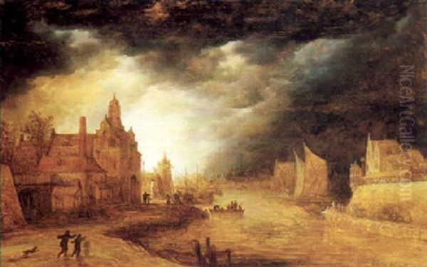 Landscape With A Dutch Town By Night - view 1