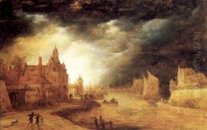 Landscape With A Dutch Town By Night