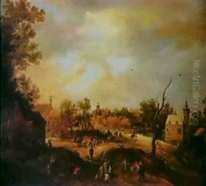 Figures Dancing And Fighting On A Village Feast Day